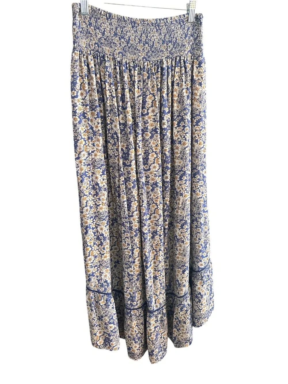 Patrons of Peace Blue and Cream Floral Smocked Maxi Skirt
